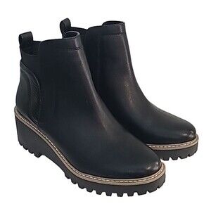 Dolce Vita Womens 9.5 Black Rango Wedge Lug Sole Faux Leather Boots Moto Goth